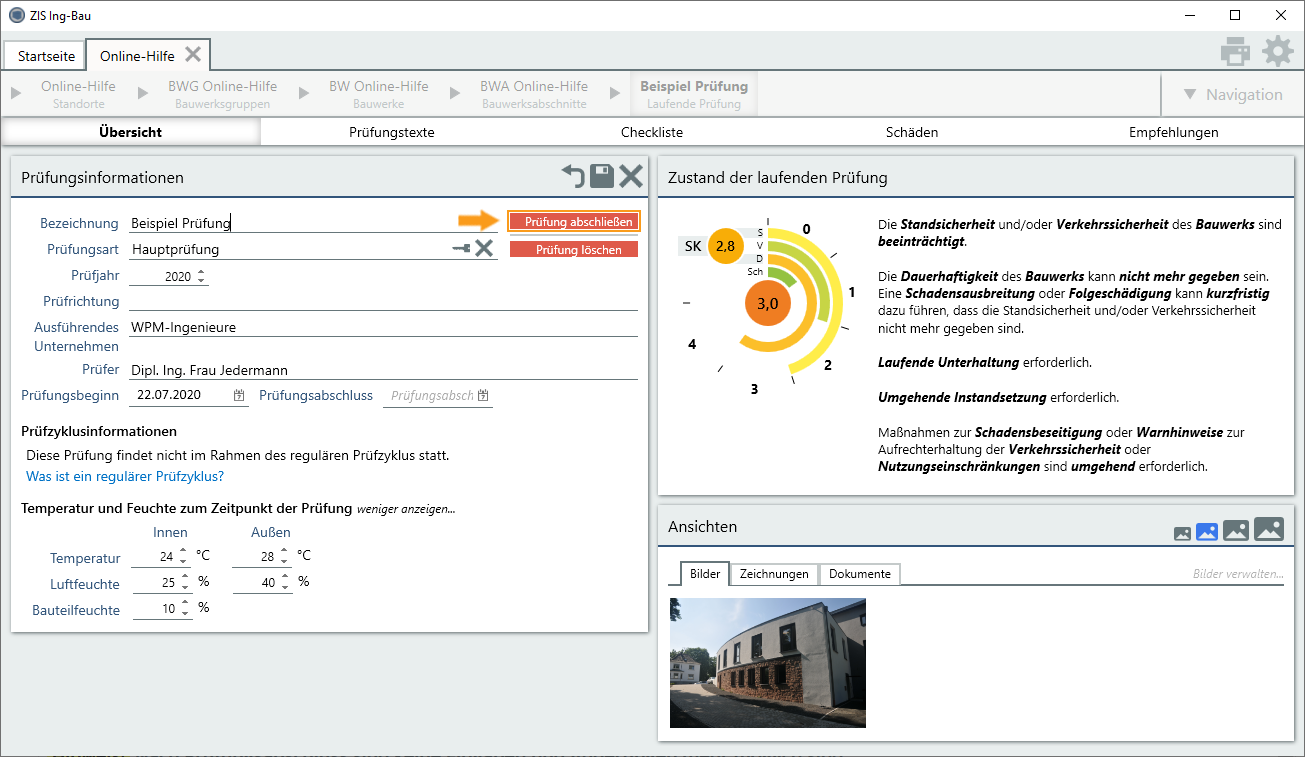 Prüfung abschließen in Karteikarte
