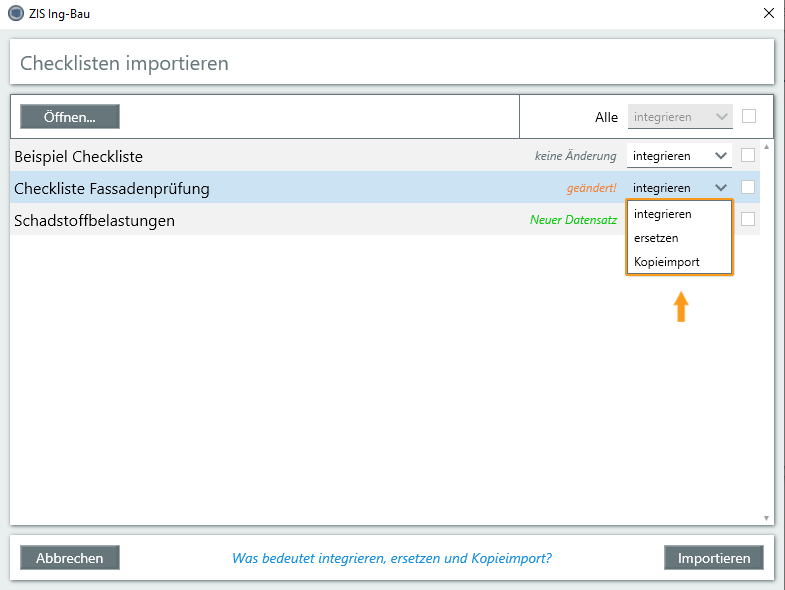 Checklisten importieren