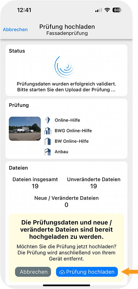 App - Prüfung hochladen 2/2