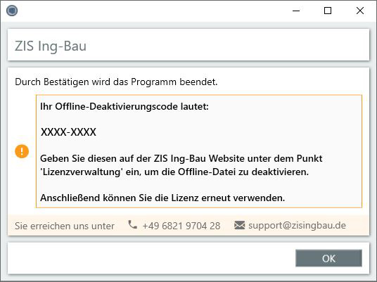 Lizenz Offline deaktivieren - Fenster