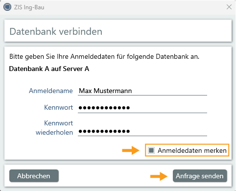 Datenbank verbinden - Anmeldedaten
