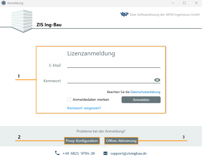 Fenster Lizenzanmeldung