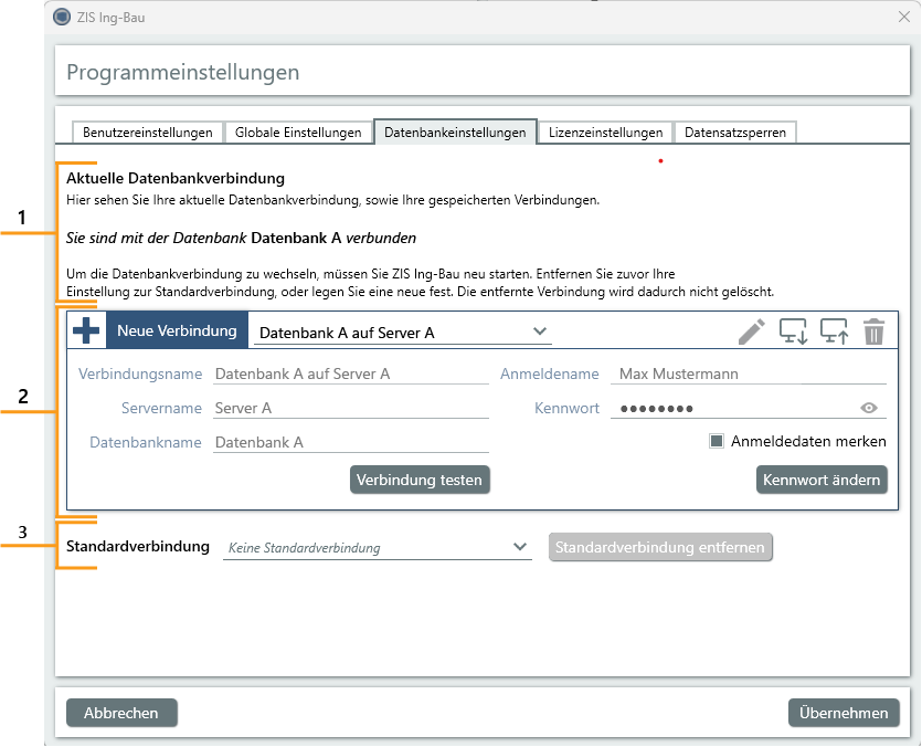 Maske Datenverbindungen - Aktuelle Verbindung