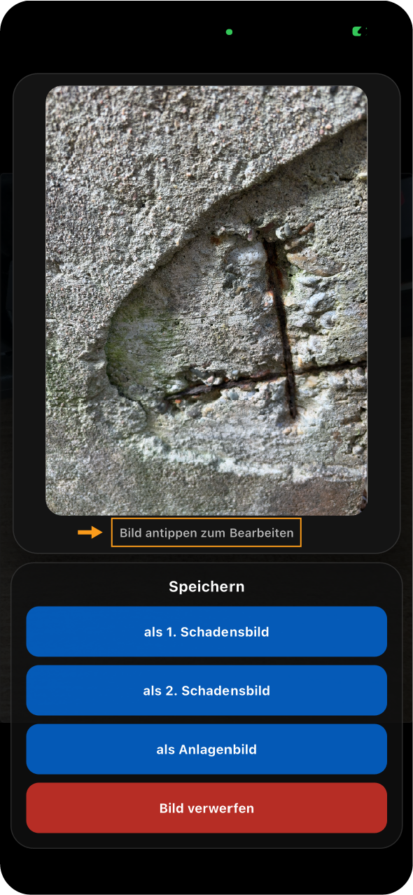 App - Schadensbild nach Aufnahme bearbeiten