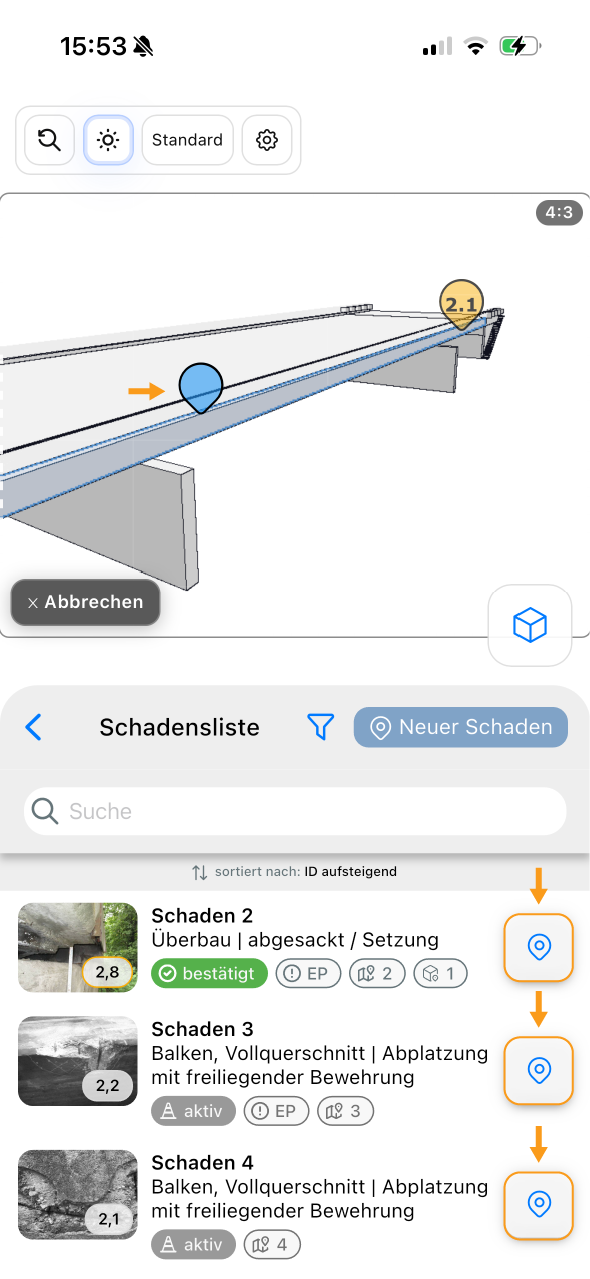 App - Schaden aus Liste verorten - Schritt 3