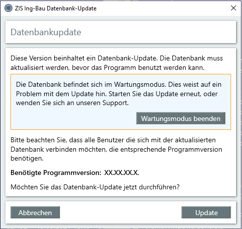 Datenbankupdate - Wartungsmodus
