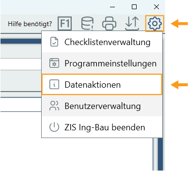 Datenaktionen öffnen
